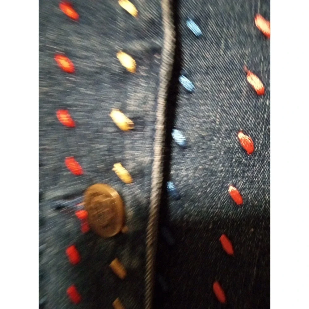 Graff By Um Denim Blue Jean Jacket Embroidered Colorful Button Up Women's Size S